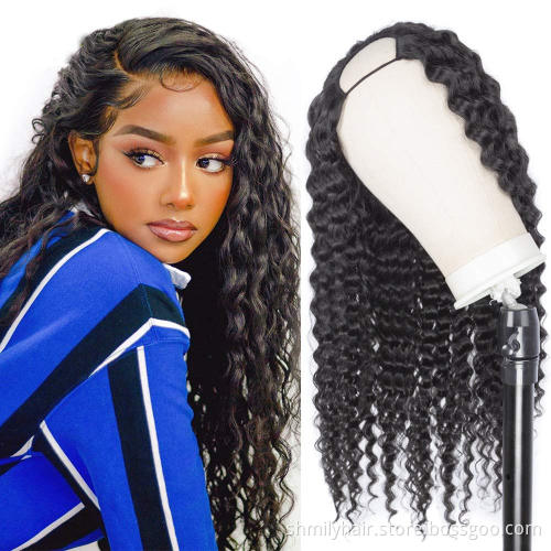Unprocessed Brazilian Human Hair U PART Wig OEM Vendors Deep Wave Virgin Cuticle Aligned Full Swiss Lace 100% Human Hair Wig